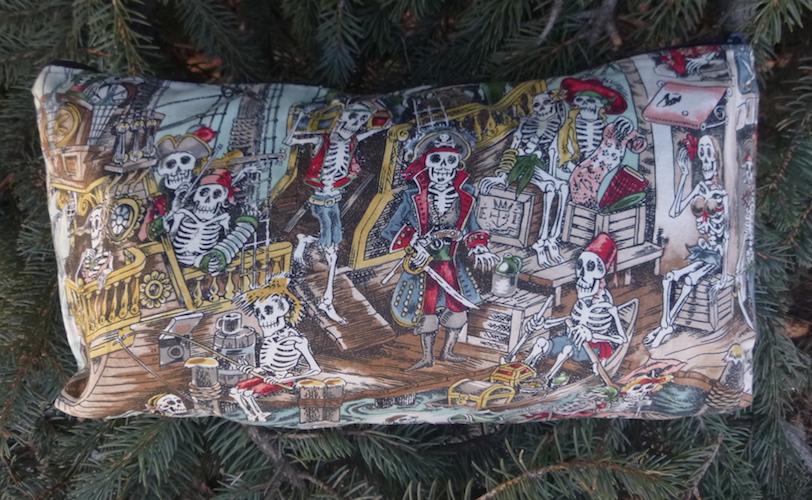 skeleton pirates Skelewags Alexander Henry flat bottom bag for knitting, mahjong tiles, makeup, art supplies