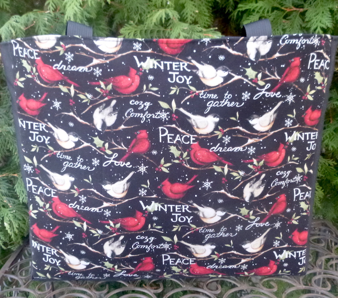 Winter or Christmas tote bag with birds, peace and love