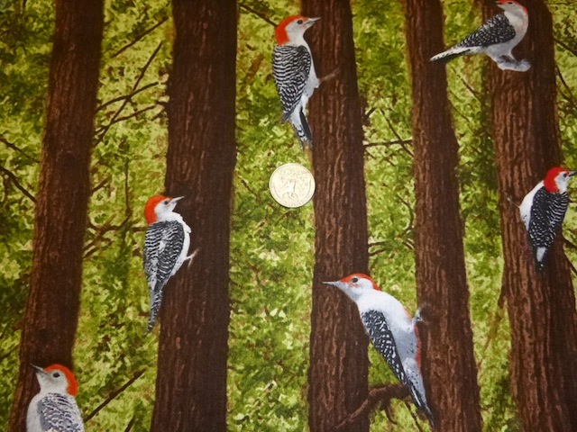 Woodpecker fabric for custom bags Zoe's Bag Boutique