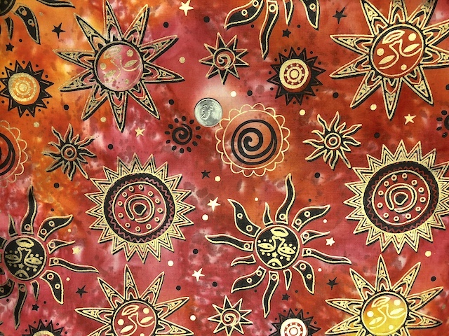 Suns on red batik fabric for custom bags Zoe's Bag Boutique