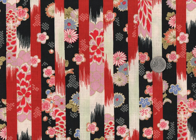 Red Japanese Floral Stripe